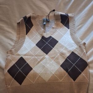 Women's Argyle Sweater Vest - Beige and Brown